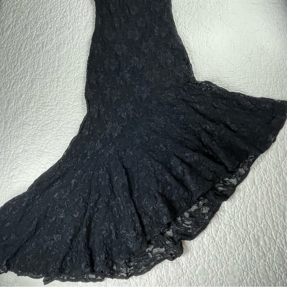 🔥Gorgeous Blondie Nites Lace Flare Ruffle Hem Sleeveless Black Dress XS/S - Picture 11 of 17